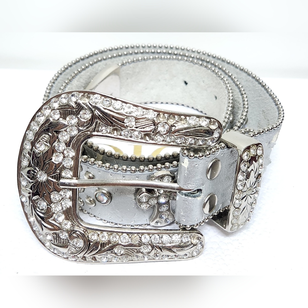 RHINESTONES & STUDS SPARKLING BUCKLE LEATHER BELT
